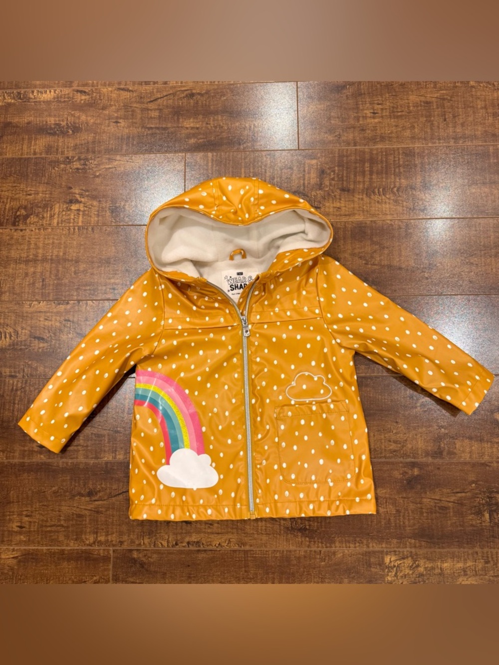 F&F / Tesco - toddler 12/18m Mustard, Polka Dot Hooded rain jacket, cream Lining